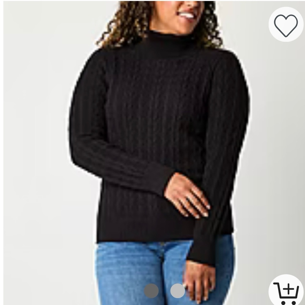 Classic Women’s Black Cable Knit Turtleneck Sweater. XL